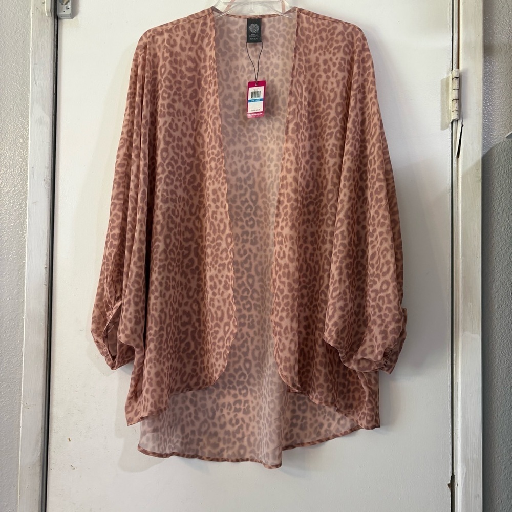 Vince Camuto Blush Leopard Cheetah Animal Print Sheer Kimono Cover Up Cardigan